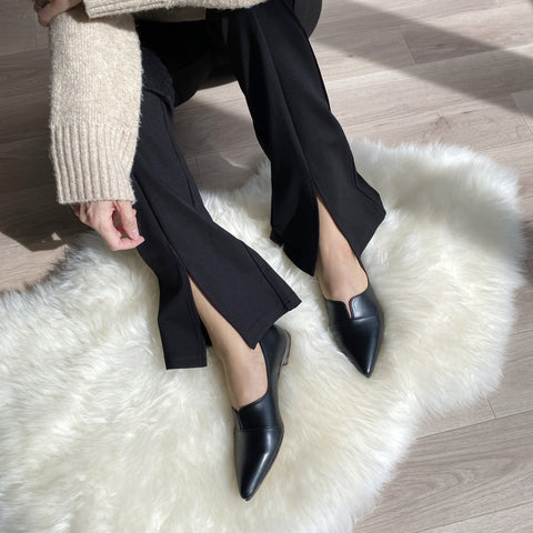 2025SSBI:ポインテッドトゥ フラット 切替ドレスシューズ(154)ブラック/mamian(マミアン)