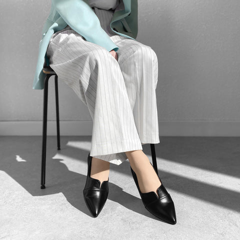 2025SSBI:ポインテッドトゥ フラット 切替ドレスシューズ(154)ブラック/mamian(マミアン)