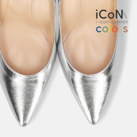 2025SS:iCoN COLORS:ポインテッドトゥ スムース パンプス(C76533)シルバー/mamian(マミアン)