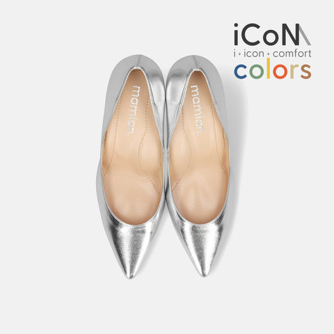 2025SS:iCoN COLORS:ポインテッドトゥ スムース パンプス(C76533)シルバー/mamian(マミアン)