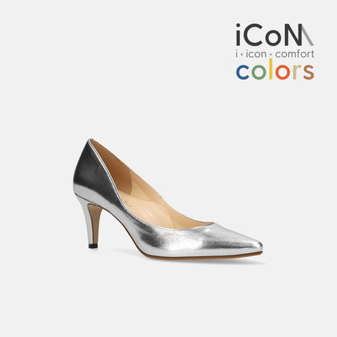 2025SS:iCoN COLORS:ポインテッドトゥ スムース パンプス(C76533)シルバー/mamian(マミアン)