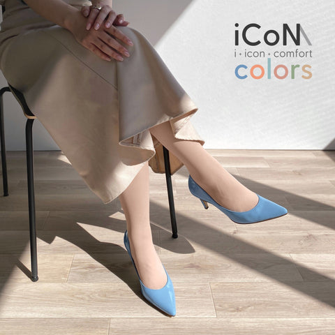 30%OFF:iCoN COLORS:ポインテッドトゥ エナメル パンプス(C76531)スカイブルー/mamian(マミアン)
