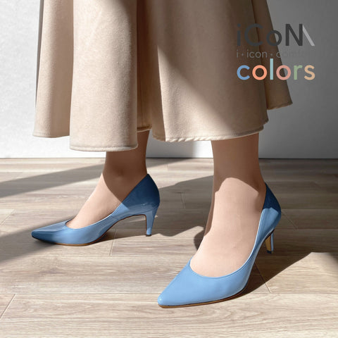 30%OFF:iCoN COLORS:ポインテッドトゥ エナメル パンプス(C76531)スカイブルー/mamian(マミアン)