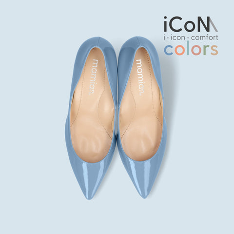 30%OFF:iCoN COLORS:ポインテッドトゥ エナメル パンプス(C76531)スカイブルー/mamian(マミアン)