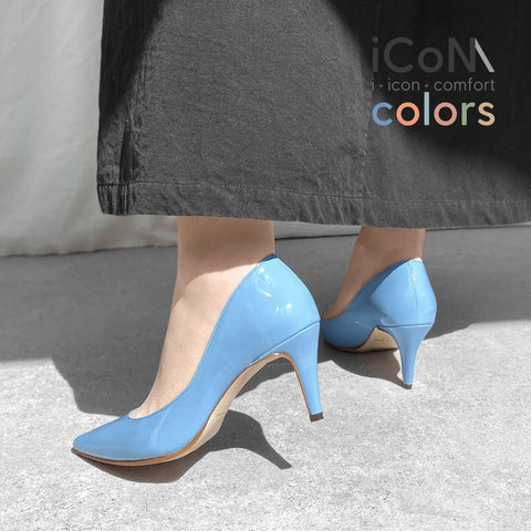 30%OFF:iCoN COLORS:ポインテッドトゥ エナメル パンプス(C76531)スカイブルー/mamian(マミアン)