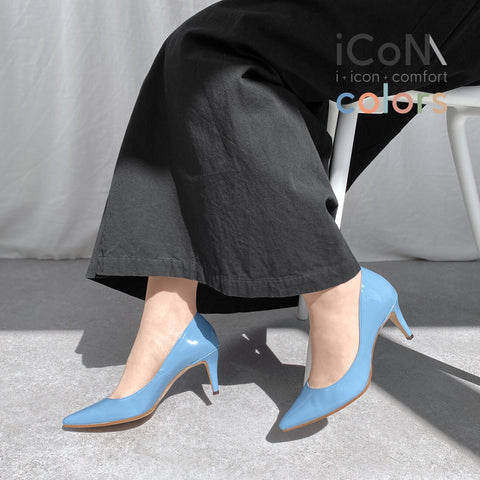 30%OFF:iCoN COLORS:ポインテッドトゥ エナメル パンプス(C76531)スカイブルー/mamian(マミアン)
