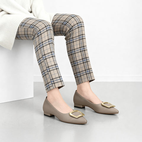 2022AW: Flat shoes with pointed toe buckle (4785) Greige S