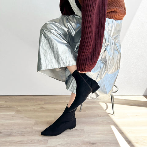 60%OFF:ポインテッドトゥ ストレッチフラットブーツ(4788)ブラックS/mamian(マミアン)