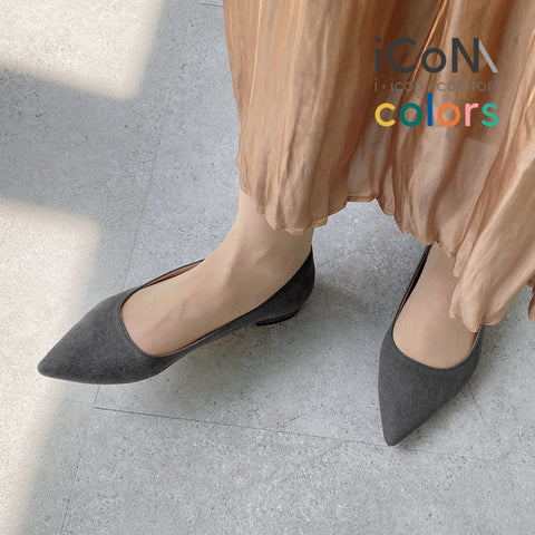 ラストワン30%OFF:iCoN COLORS:ポインテッドトゥ スエード フラットシューズ(C20142)チャコールS/mamian(マミアン)
