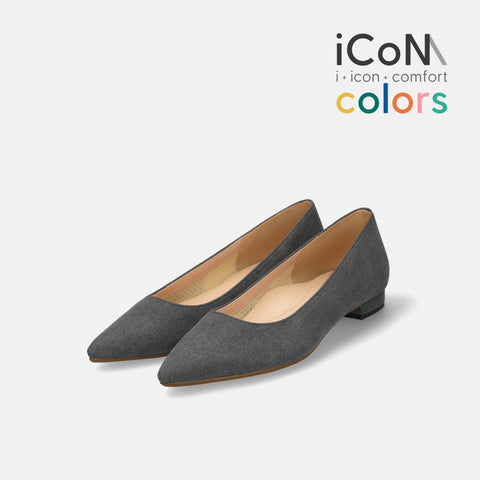 ラストワン30%OFF:iCoN COLORS:ポインテッドトゥ スエード フラットシューズ(C20142)チャコールS/mamian(マミアン)