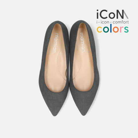 ラストワン30%OFF:iCoN COLORS:ポインテッドトゥ スエード フラットシューズ(C20142)チャコールS/mamian(マミアン)