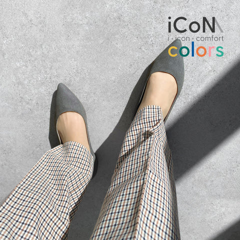 ラストワン30%OFF:iCoN COLORS:ポインテッドトゥ スエード フラットシューズ(C20142)チャコールS/mamian(マミアン)