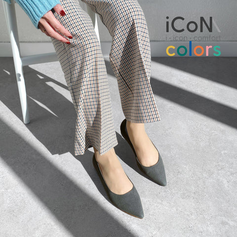 ラストワン30%OFF:iCoN COLORS:ポインテッドトゥ スエード フラットシューズ(C20142)チャコールS/mamian(マミアン)
