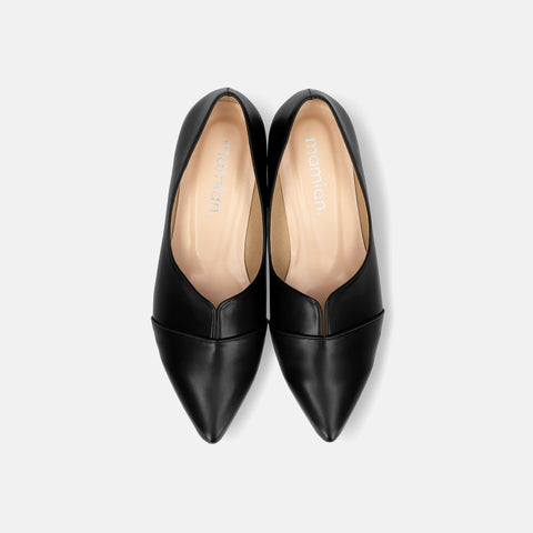 2025SSBI:ポインテッドトゥ フラット 切替ドレスシューズ(154)ブラック/mamian(マミアン)