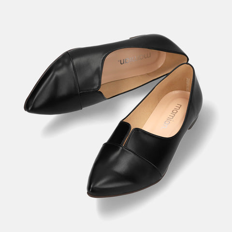 2025SSBI:ポインテッドトゥ フラット 切替ドレスシューズ(154)ブラック/mamian(マミアン)