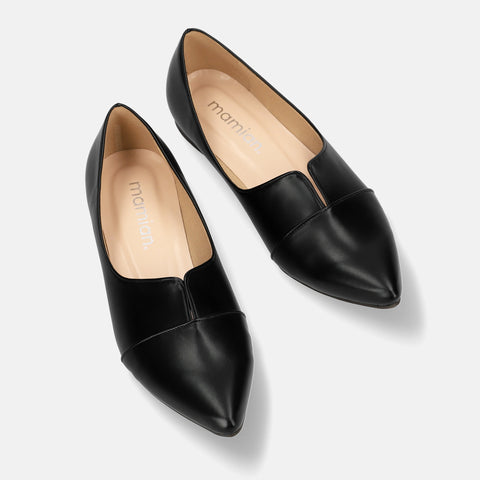 2025SSBI:ポインテッドトゥ フラット 切替ドレスシューズ(154)ブラック/mamian(マミアン)