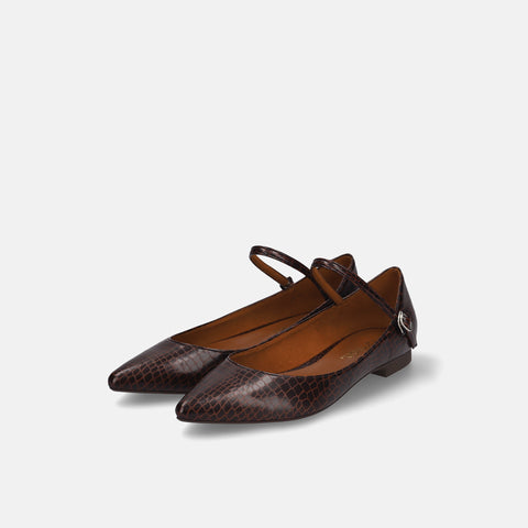 ラストワン20%OFF:ストラップデザイン 甲浅フラットシューズ(4801)ワインCR/mamian(マミアン)