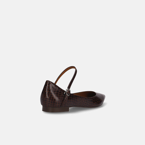 ラストワン20%OFF:ストラップデザイン 甲浅フラットシューズ(4801)ワインCR/mamian(マミアン)