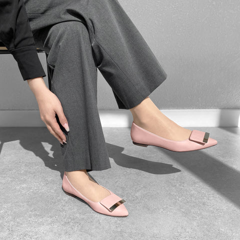 ラストワン30%OFF:アクセントバックル フラットシューズ(m17006)ピンク/mamian(マミアン)