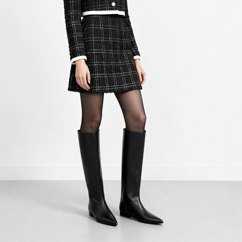 2025AW:ワイドシャフト フラット ロングブーツ(m17059)ブラック