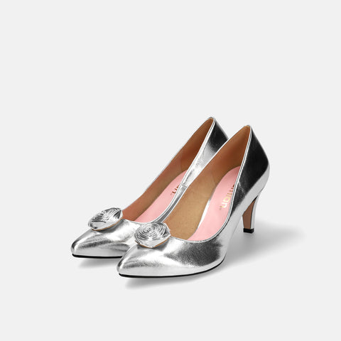 20%OFF:OC:ローズモチーフ 2Way パンプス(lt7002)シルバー/mamian(マミアン)