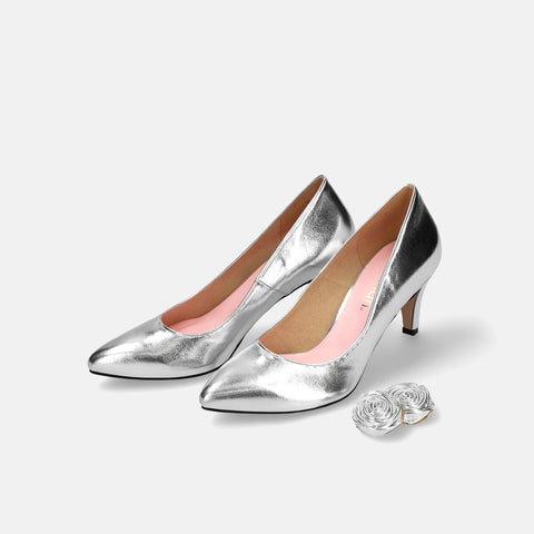 20%OFF:OC:ローズモチーフ 2Way パンプス(lt7002)シルバー/mamian(マミアン)