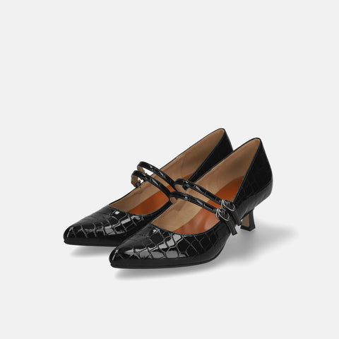 ラストワン15%OFF:ダブル甲ストラップ パンプス(m55206)ブラックCR/mamian(マミアン)