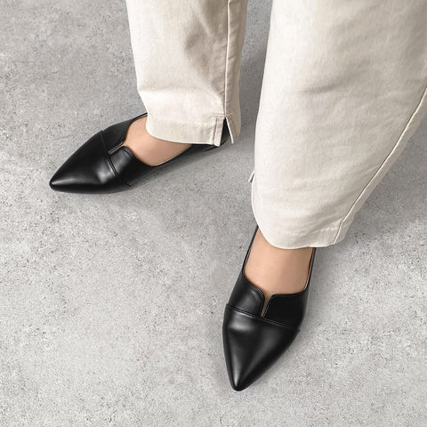 2025SSBI:ポインテッドトゥ フラット 切替ドレスシューズ(154)ブラック/mamian(マミアン)