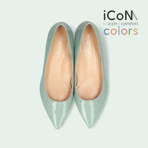 50%OFF:iCoN COLORS:ポインテッドトゥ エナメル フラットシューズ(C20141)SグリーンE/mamian(マミアン)