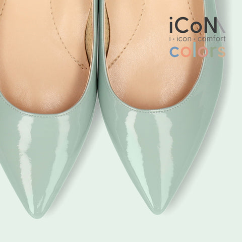 50%OFF:iCoN COLORS:ポインテッドトゥ エナメル フラットシューズ(C20141)SグリーンE/mamian(マミアン)