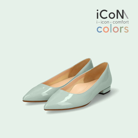 50%OFF:iCoN COLORS:ポインテッドトゥ エナメル フラットシューズ(C20141)SグリーンE/mamian(マミアン)