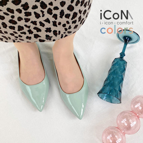 50%OFF:iCoN COLORS:ポインテッドトゥ エナメル フラットシューズ(C20141)SグリーンE/mamian(マミアン)