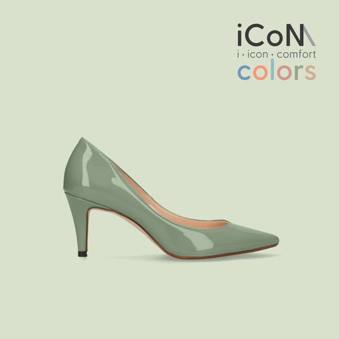 30%OFF:iCoN COLORS:ポインテッドトゥ エナメル パンプス(C76531)モスグリーン/mamian(マミアン)