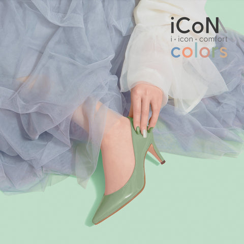 30%OFF:iCoN COLORS:ポインテッドトゥ エナメル パンプス(C76531)モスグリーン/mamian(マミアン)