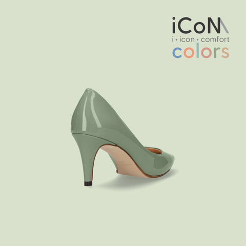 30%OFF:iCoN COLORS:ポインテッドトゥ エナメル パンプス(C76531)モスグリーン/mamian(マミアン)
