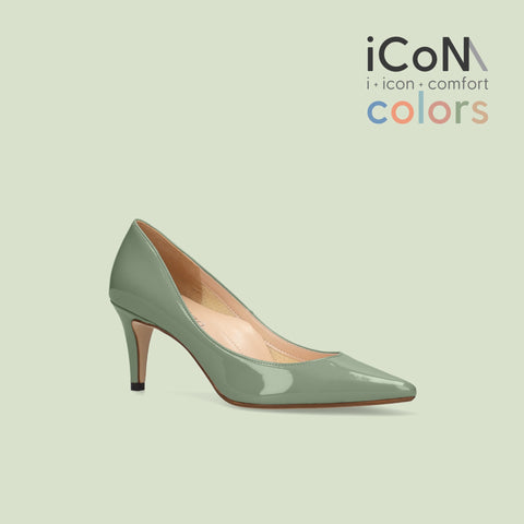 30%OFF:iCoN COLORS:ポインテッドトゥ エナメル パンプス(C76531)モスグリーン/mamian(マミアン)