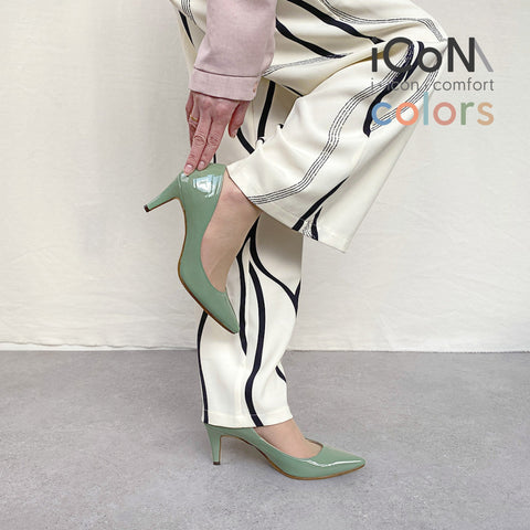 30%OFF:iCoN COLORS:ポインテッドトゥ エナメル パンプス(C76531)モスグリーン/mamian(マミアン)