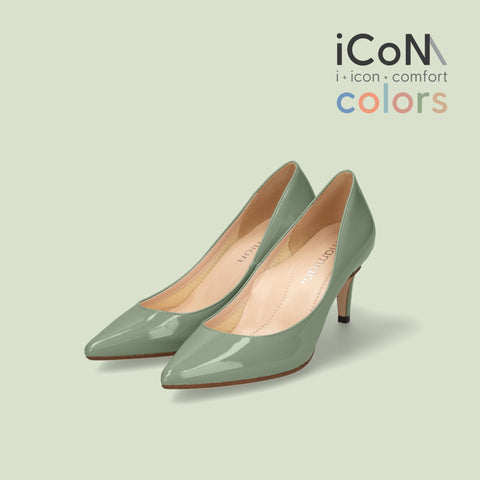 30%OFF:iCoN COLORS:ポインテッドトゥ エナメル パンプス(C76531)モスグリーン/mamian(マミアン)