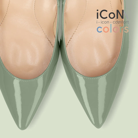 30%OFF:iCoN COLORS:ポインテッドトゥ エナメル パンプス(C76531)モスグリーン/mamian(マミアン)