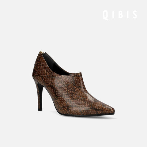50%OFF:QIBIS:9cmヒール ポインテッドトゥ ブーティ(QM1023)パイソン柄/QIBIS(マミアン)