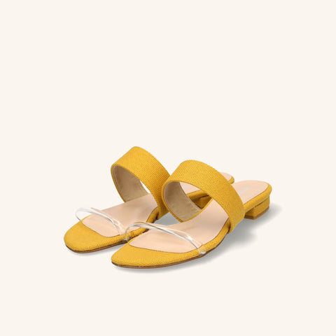 限定特価2,990円:リネン&PVC コンビ スリッパ(12221)イエロー/mamian(マミアン)