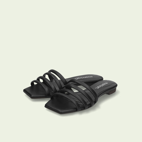 限定特価2,990円:マルチプル ストラップ フラット ミュール(1238)ブラック/mamian(マミアン)