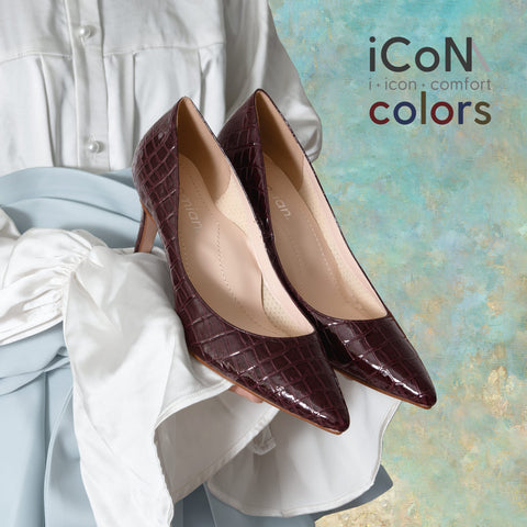 20%OFF：iCoN COLORS：ポインテッドトゥ クロコ型押し パンプス（C76534）ボルドーCR/mamian（マミアン）