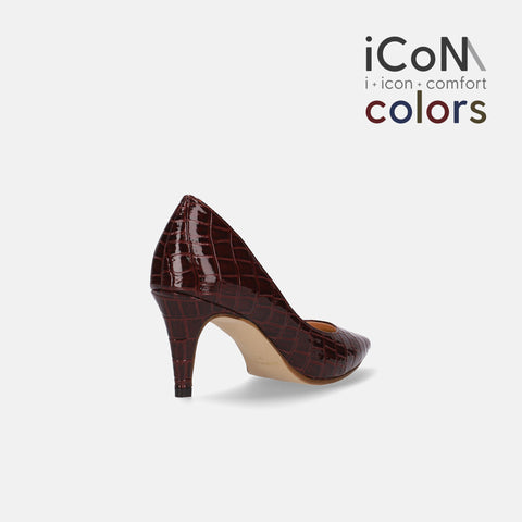 20%OFF：iCoN COLORS：ポインテッドトゥ クロコ型押し パンプス（C76534）ボルドーCR/mamian（マミアン）