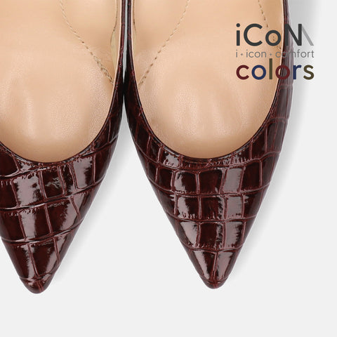 20%OFF：iCoN COLORS：ポインテッドトゥ クロコ型押し パンプス（C76534）ボルドーCR/mamian（マミアン）