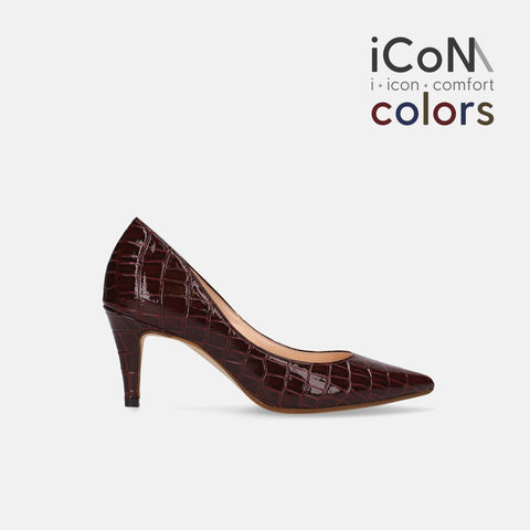 20%OFF：iCoN COLORS：ポインテッドトゥ クロコ型押し パンプス（C76534）ボルドーCR/mamian（マミアン）