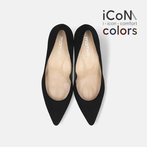 予約：2024AW：iCoN COLORS：ポインテッドトゥ スエード パンプス（C76532）ブラックS/mamian（マミアン）