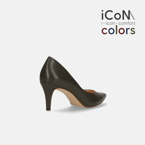 20%OFF：iCoN COLORS：ポインテッドトゥ スムース パンプス（C76533）カーキ/mamian（マミアン）