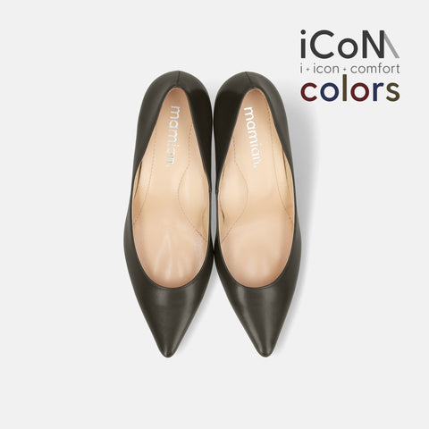 20%OFF：iCoN COLORS：ポインテッドトゥ スムース パンプス（C76533）カーキ/mamian（マミアン）