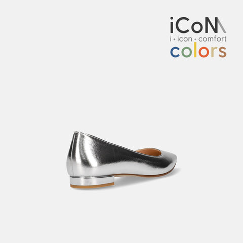 2025SS：iCoN COLORS：ポインテッドトゥ スムース フラットシューズ（C20143）シルバー/mamian（マミアン）